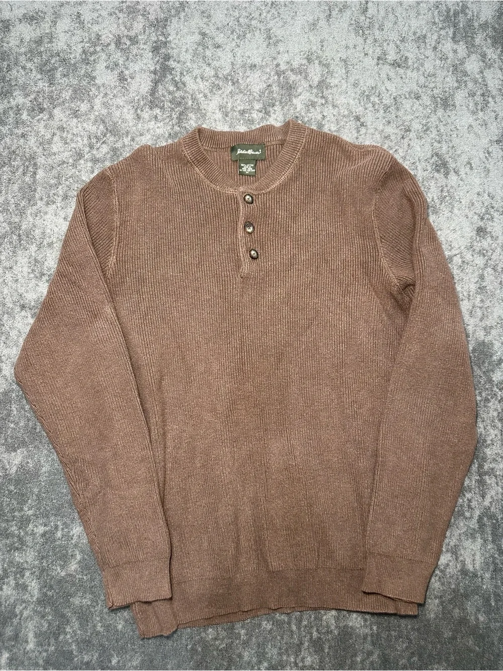 Eddie Bauer Men's Brown Crewneck Henley Sweater